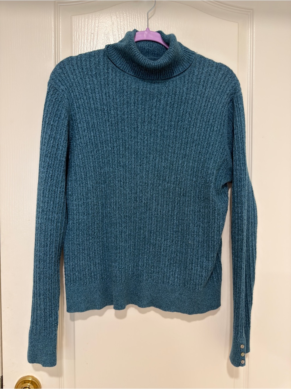 Valerie Stevens Turquoise Blue Ribbed Turtleneck Sweater Womens Large